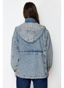 Trendyol Blue Hooded Oversize Denim Jacket