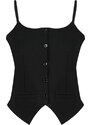 Trendyol Black Strappy Buttoned Flexible Crop Knitted Blouse