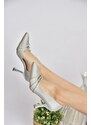 Fox Shoes P246068504 Silver Fabric Thin Heels, Women's Evening Dress Shoes