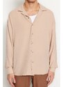 Trendyol Stone Oversize Fit Open Collar Summer Linen Look Shirt