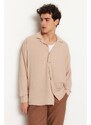 Trendyol Stone Oversize Fit Open Collar Summer Linen Look Shirt