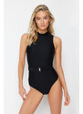 Trendyol Black Belted Barbell Neck Regular Swimsuit