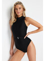 Trendyol Black Belted Barbell Neck Regular Swimsuit