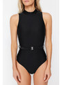 Trendyol Black Belted Barbell Neck Regular Swimsuit