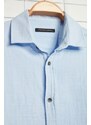 Trendyol Light Blue Men's 100% Cotton Relaxed-Fit Wide Fit Shirt with a Wrinkly Look