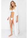 Trendyol Bridal Ecru Belted Maxi Woven Frilly Kimono & Kaftan