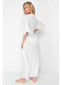 Trendyol Bridal Ecru Belted Maxi Woven Frilly Kimono & Kaftan