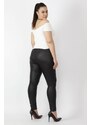 Şans Women's Large Size Black Leather Look Elastic Waist Leggings Trousers