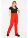 Şans Women's Plus Size Red 3 Thread Fleece Polar Fleece inner with stockings and split legs. Sweatpants