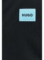 Bavlněná mikina HUGO pánská, černá barva, s kapucí, melanžová