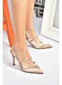 Fox Shoes Tensile Satin Fabric and Stones Heeled Shoes