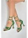 Fox Shoes Women's Green Thin Heeled Ankle Lace-Up Shoes