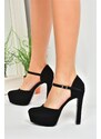 Fox Shoes Black Nubuck Platform Thick High Heels Women's Shoes