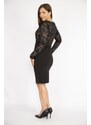 Şans Women's Black Plus Size Top Lace V-Neck Evening Dress