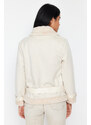 Trendyol Ecru Plush Detailed Suede Belted Biker Coat