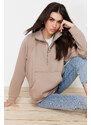 Trendyol Mink Kangaroo Pocket Zipper Detail Scuba Knitted Sweatshirt