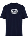 Trendyol Navy Blue Relaxed/Comfortable Cut Fluffy Landscape Printed 100% Cotton T-Shirt