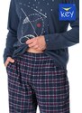 Pyjamas Key MNS 616 B23 length/yr M-2XL navy blue-check