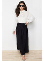 Trendyol Black High Waist Gathered Long Woven Skirt