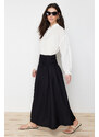 Trendyol Black High Waist Gathered Long Woven Skirt