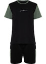 Trendyol Black Color Block Regular Fit Knitted Shorts Pajamas Set