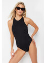 Trendyol Black Halter Neck Accessory Textured Regular Swimsuit