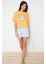 Trendyol Orange 100% Cotton Cloud Patterned Tshirt-Shorts Knitted Pajama Set