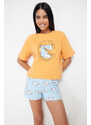 Trendyol Orange 100% Cotton Cloud Patterned Tshirt-Shorts Knitted Pajama Set