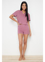 Trendyol Pink Cotton Collar Detailed Knitted Pajamas Set