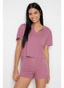 Trendyol Pink Cotton Collar Detailed Knitted Pajamas Set