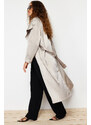 Trendyol Beige Oversize Wide-Cut Collar Detailed Snap Button Shiny Belted Trench Coat