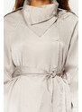 Trendyol Beige Oversize Wide-Cut Collar Detailed Snap Button Shiny Belted Trench Coat