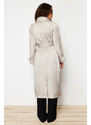 Trendyol Beige Oversize Wide-Cut Collar Detailed Snap Button Shiny Belted Trench Coat