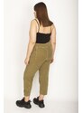 Şans Women's Plus Size Khaki Cargo Cargo Pants with Pockets Epaulettes