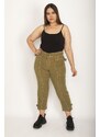 Şans Women's Plus Size Khaki Cargo Cargo Pants with Pockets Epaulettes