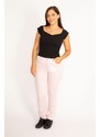 Şans Women's Plus Size Pink Lycra Gabardine Fabric Elastic Side Belt 5-Pocket Trousers