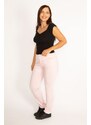 Şans Women's Plus Size Pink Lycra Gabardine Fabric Elastic Side Belt 5-Pocket Trousers