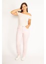 Şans Women's Plus Size Pink Lycra Gabardine Fabric Elastic Side Belt 5-Pocket Trousers