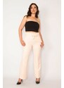 Şans Women's Plus Size Pink Trousers with a Tie Waist Belt and Concealed Zippers