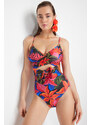 Trendyol Floral Patterned Double Breasted Tied Regular Swimsuit