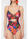 Trendyol Floral Patterned Double Breasted Tied Regular Swimsuit