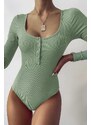 Madmext Mint Green Women's Bodysuit with Buttons