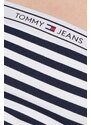 Tričko s dlouhým rukávem Tommy Jeans tmavomodrá barva, španělský výstřih