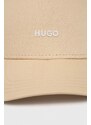 Bavlněná baseballová čepice HUGO béžová barva, s potiskem