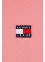 Bavlněná mikina Tommy Jeans dámská, růžová barva, s aplikací