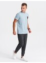 Ombre Clothing Pánské bavlněné tričko s potiskem na hrudi - světle modré V2 OM-TSPT-0167