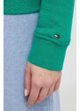Mikina Tommy Hilfiger dámská, zelená barva, s kapucí, hladká