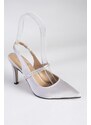 Fox Shoes Silver Satin Fabric and Stones Heeled Shoes