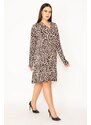 Şans Women's Plus Size Leopard Dress With Front Patties and Buttons V-neck, Tiered Skirt