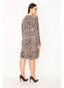 Şans Women's Plus Size Leopard Dress With Front Patties and Buttons V-neck, Tiered Skirt